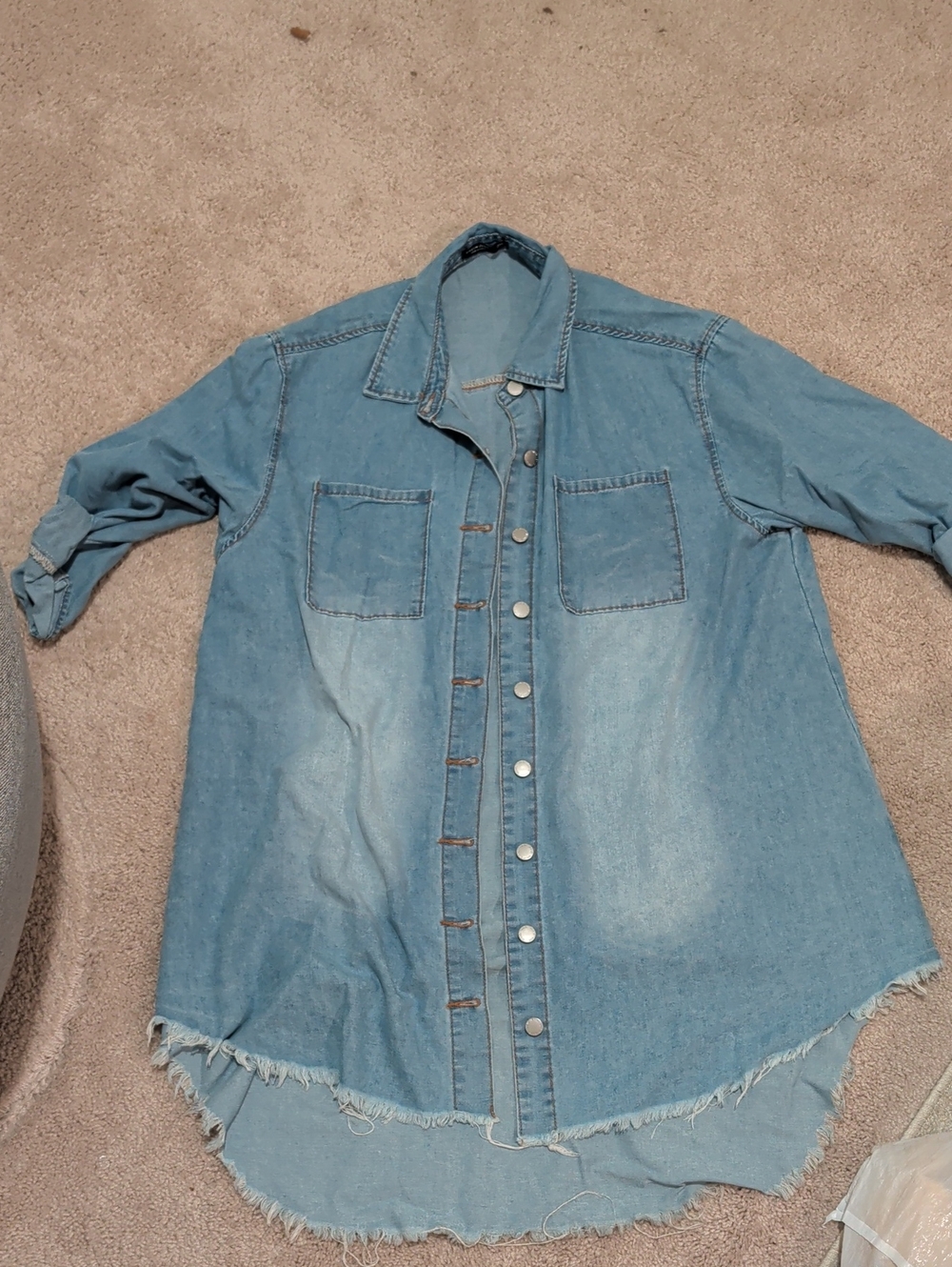 Denim Button-Up Shirt/Dress- Light Blue